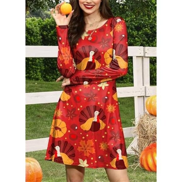 Thanksgiving Women’s Funny Turkey Dress  With Pockets - Picture 4 of 7